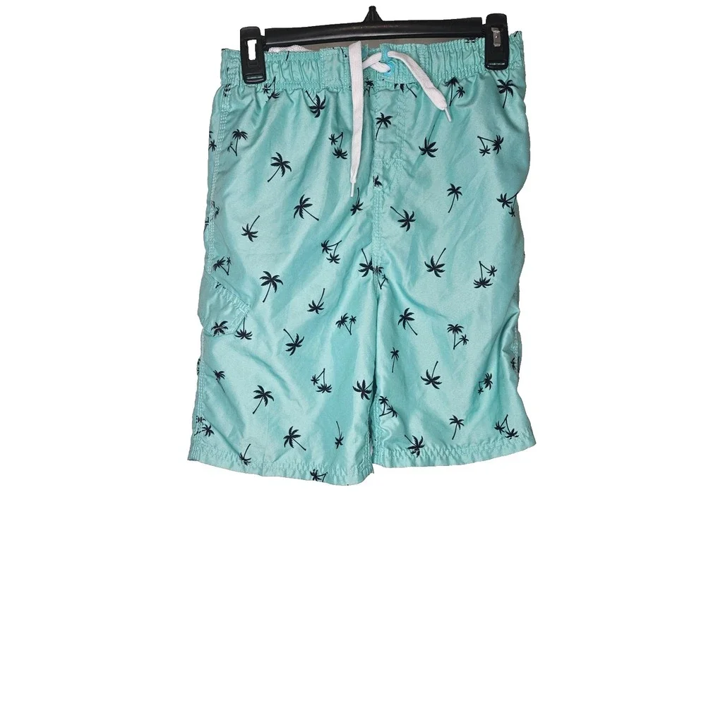 KANU SURF Boys Swim‎ Trunks Size L 14/16 Green Palm Trees Swim Shorts Beach